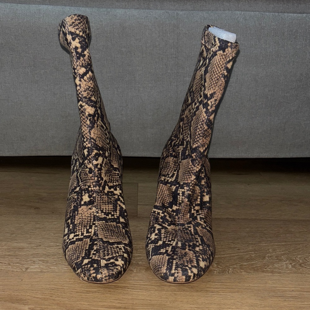 H&M Women Brown Snakeskin Heeled Boots